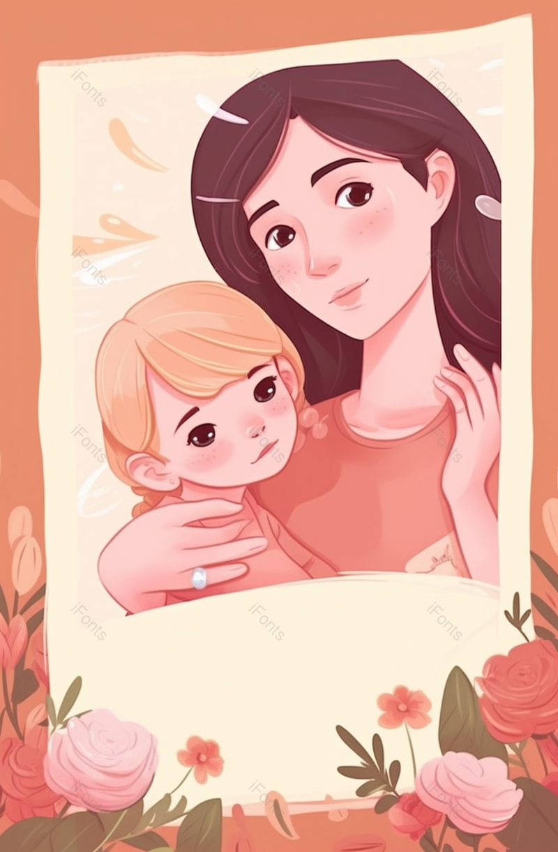 粉色母亲节母女卡通人物照片信件插画卡通母亲节插画,插画/手绘图,插画/手绘图库,插画/手绘图下载,插画/手绘